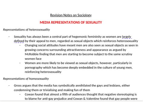 Aqa A Level Sociology Media Representations Of Sexuality Teaching Resources