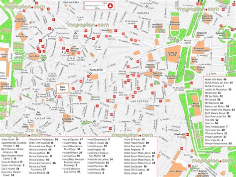 Madrid Top Tourist Attractions Map Downtown Madrid Map Of Main Hotels