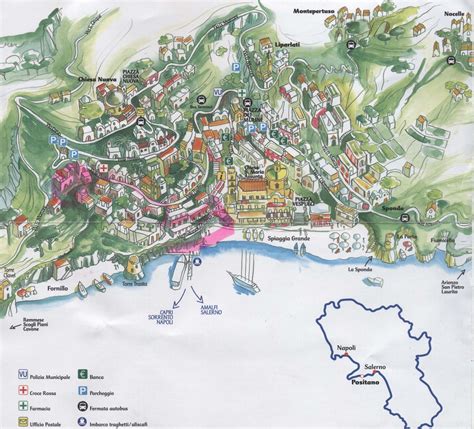 Map Of Positano Positano Amalfi Coast Illustrated Map