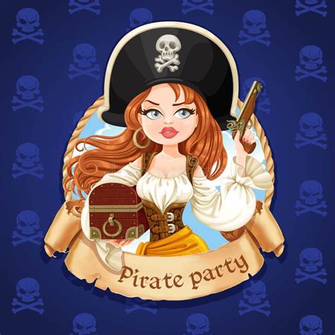 beautiful pirate girl with treasure chest and gun stock vector illustration of beautiful coat