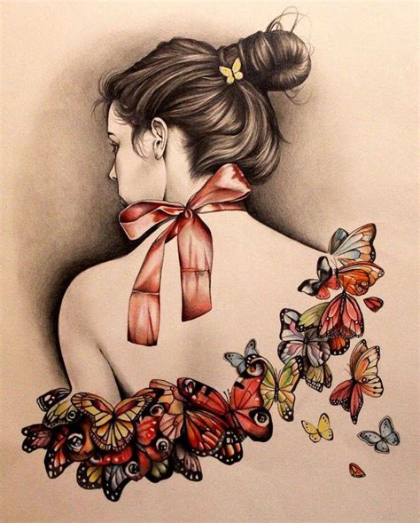 Back Of Girl And Butterflies Art Kate Powell Claudia Tremblay Alberto