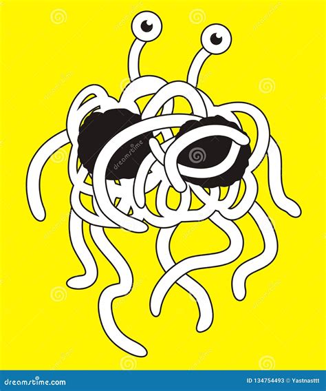 Flying Spaghetti Monster Color Sketch Engraving Cartoon Vector