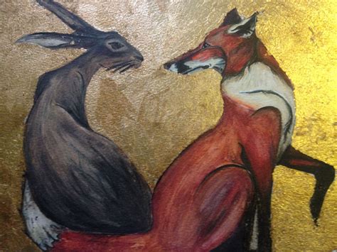 A Painting Of Two Foxes Facing Each Other