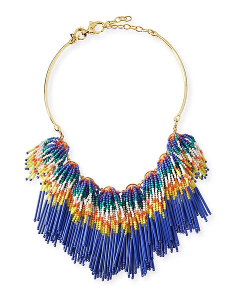 Lele Sadoughi Striped Fringe Collar Necklace | Fringe collar necklace, Beaded fringe, Fringe collar