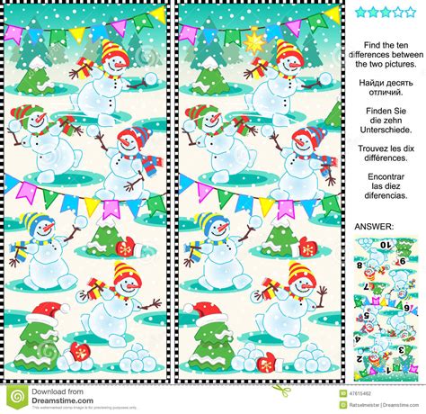 Find The Differences Picture Puzzle Playful Snowmen