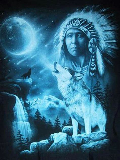 An Image Of A Native American Woman In Front Of A Full Moon And Water Scene
