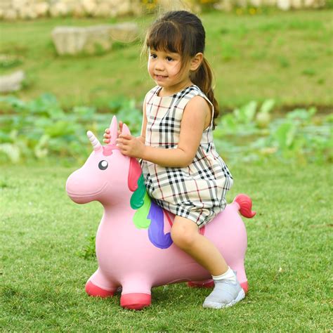 Hippity Hoppity Inflatable Jumping Pink Unicorn Ride On Rubber