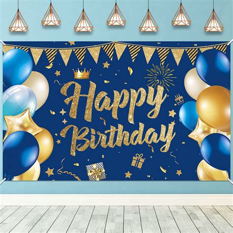 Buy Navy Blue Birthday Party Decoration Banner Navy Blue And Gold Happy Birthday Backdrop