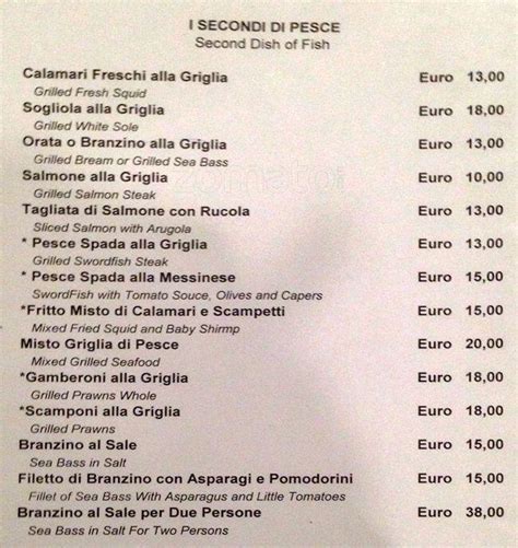 Menu At La Fattoria Restaurant Milan Via Gustavo Fara