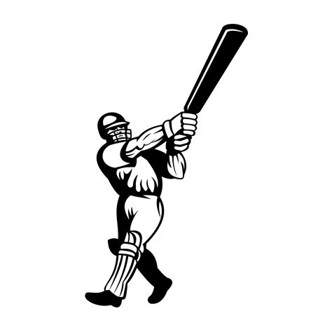 Cricket Batsman With Bat Batting Viewed From Side Retro 1912960 Vector