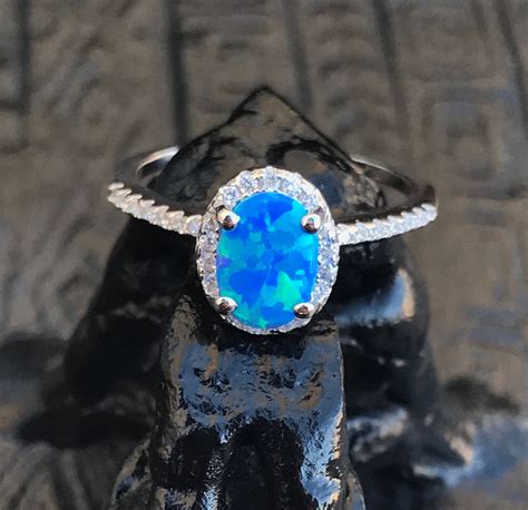 Blue Fire Opal Ring Opal Ring Promise Ring Engagement Ring