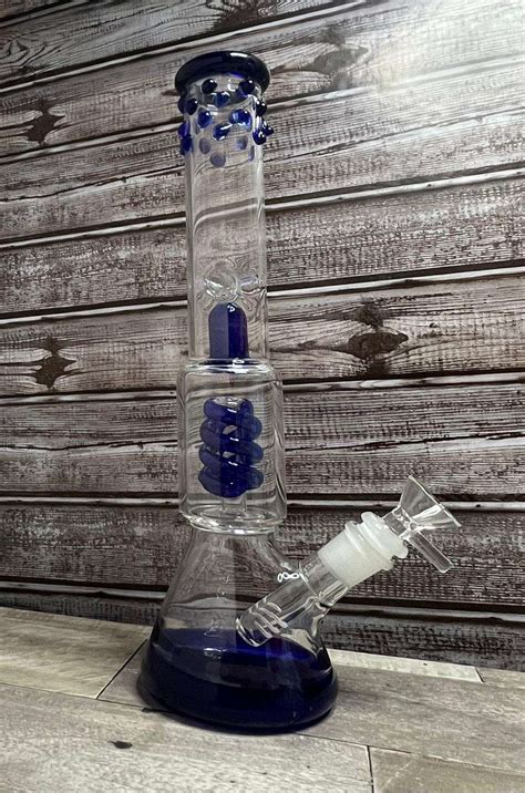 13 4 Spiral Blue Glass Bong Smoking Hookah Water Pipe Glass Bong