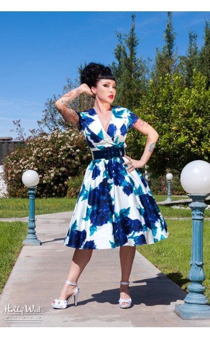Birdie Dress In Vintage Blue Rose Vintage Style Party Dress Pinup