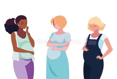 Interracial Group Of Pregnancy Women Characters Stock Illustration