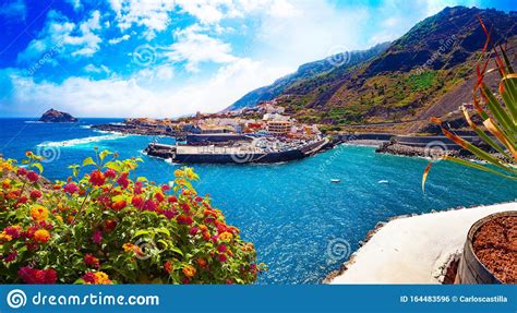 Tenerife Island Sceneryocean And Beautiful Stonegarachico Beach Stock