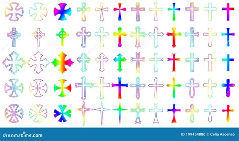 Rainbow Crosses Religion Icon Set Stock Photo Illustration Of