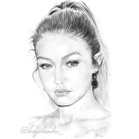 Gigi Hadid Drawing Pencilportrait Drawing — Gigi Hadid Portrait