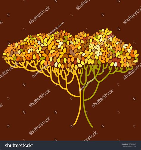 Stylized Abstract Orange Defoliation Tree Illustration Stock Vector