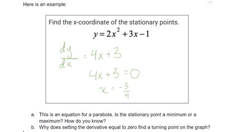 Finding Stationary Points Mathematics With Worked Examples