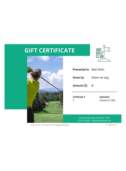 Golf Gift Certificate Template Pdf Templates Jotform Pertaining To