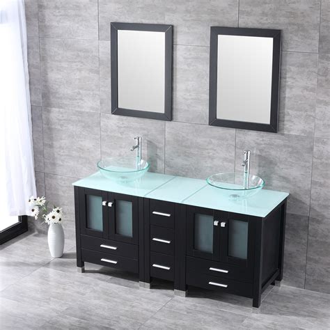 Wonline Black 60 Bathroom Vanity Cabinets Solid Wood W Vessel Sink