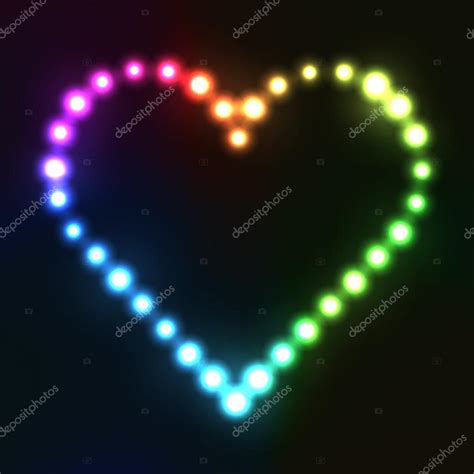 Neon Heart In Rainbow Colors Made From Bulbs — Stock