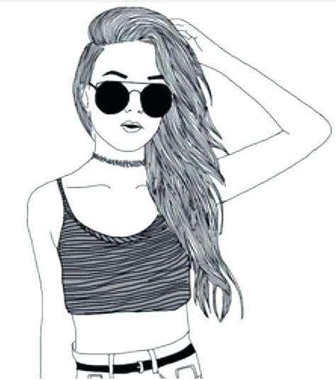 A Drawing Of A Girl With Sunglasses On Her Head And Long Hair In The Wind