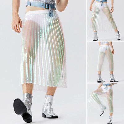 Sexy Mens See Through Mesh Glittering Fabric Skirt Pants Party Club