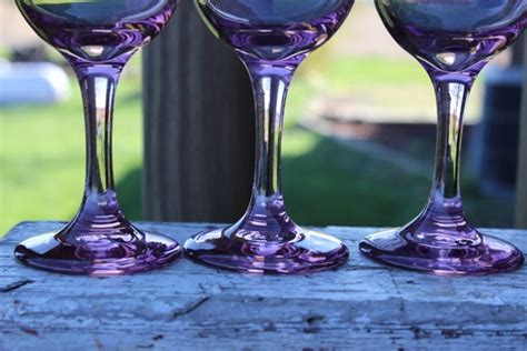 4 Vintage Pink Purple Wine Glasses Pink Long Stemmed Goblets
