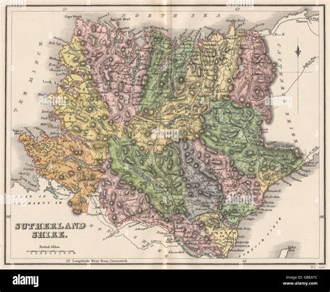 Sutherlandshire Antique County Map Parishes Scotland Lizars 1885