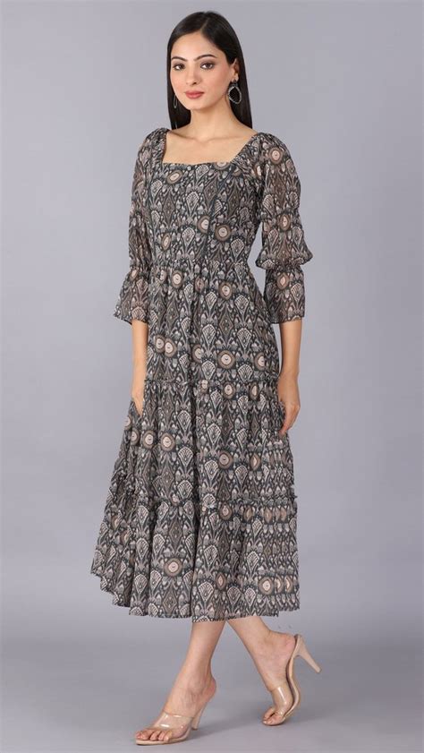 Olive Tiered Hem Dress महिलाओं की डिजाइनर ड्रेस लेडीज डिजाइनर ड्रेस