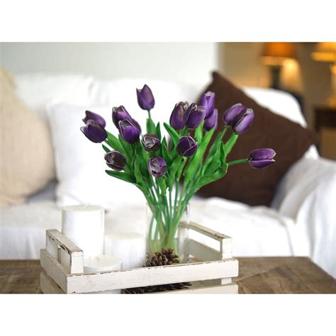 purple real touch tulips artificial flowers bouquet 10 stems fiveseasonstuff