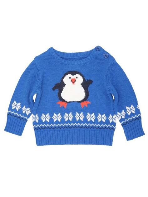M Kids Penguin Intarsia Knit Christmas Jumper Baby Boy Knitting