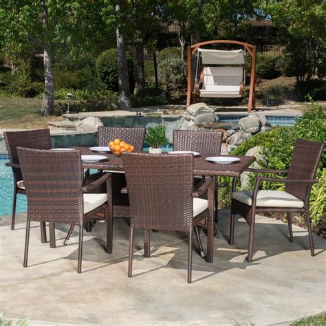 Noble House Thompson Multi Brown 7 Piece Wicker Outdoor Dining Set 6163