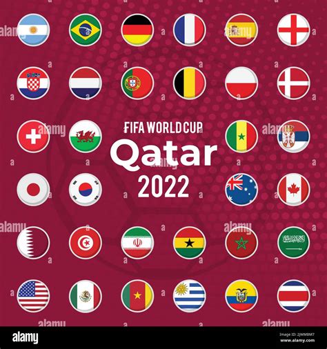 All Flags Of Participating Countries Of World Cup Soccer 2022 Stock