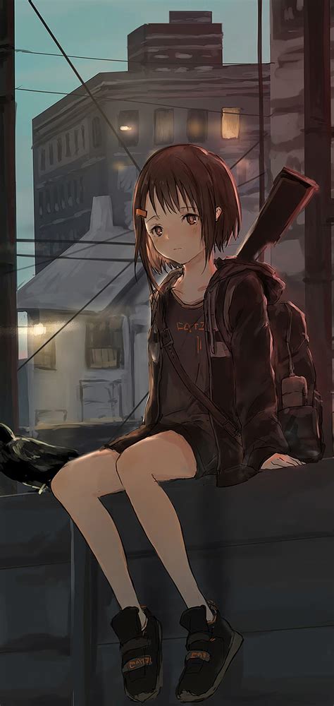1080x2280 Anime Girl Sitting Alone Roof Sad One Plus 6huawei P20honor