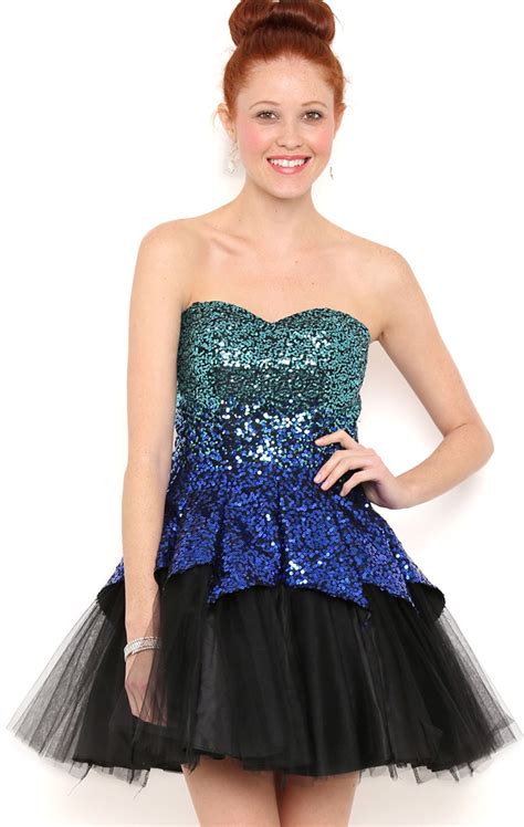 Deb Shops Sequin Strapless Cupcake Prom Dress With Tulle Tulip Skirt