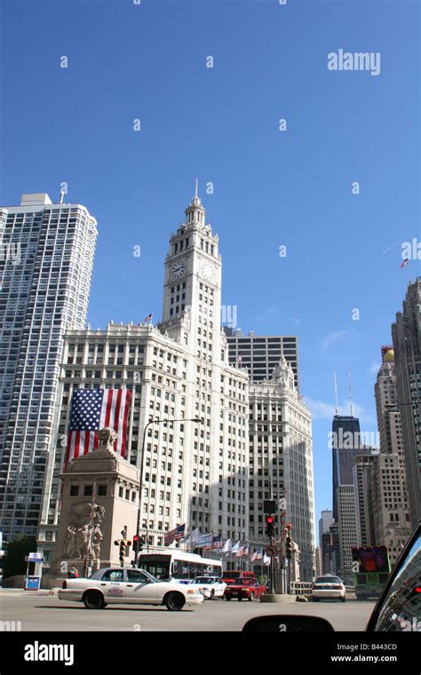 View Of Wrigley Building From Michigan Avenue Chicago Illinois Stock