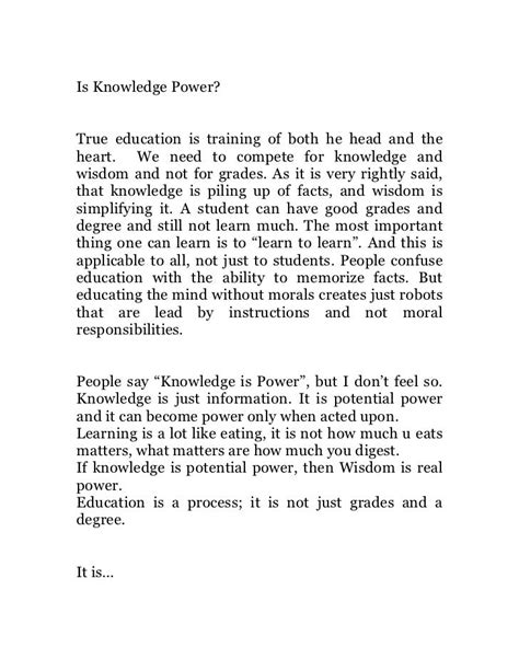 😍 What Is Knowledge Is Power Short Essay On The Meaning Of Knowledge