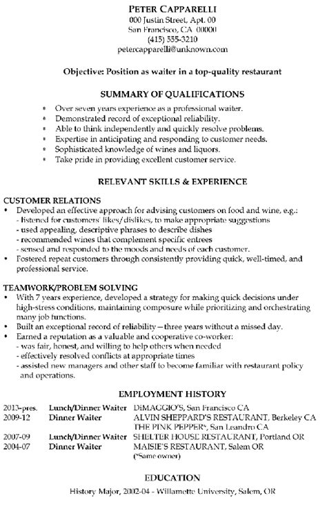 Waitress cv example resume templates modern waiter sample standart. Resume Sample: Waiter