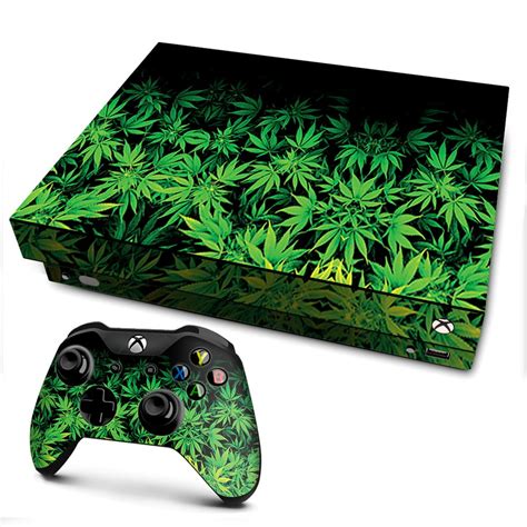 Skins Decal Vinyl Wrap For Xbox One X Console Decal Stickers Skins Cover Weed Green Bud