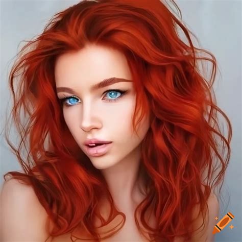 Hyperrealistic Portrait With Beautiful Blue Eyes And Red Hair On Craiyon