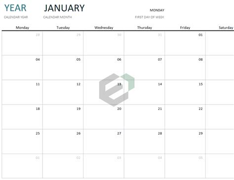 One Month Calendar Free Excel Templates And Dashboards