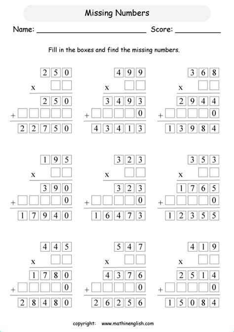 3-digit Missing Numbers Worksheet