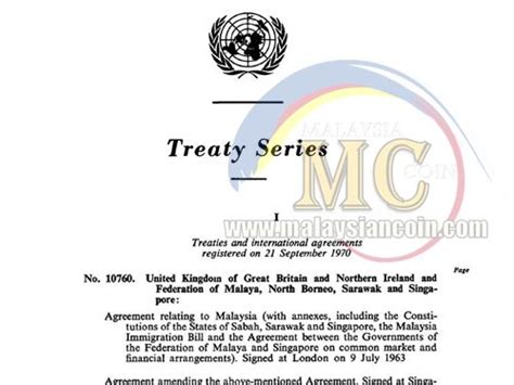 Kedudukan perjanjian sabah dalam pembentukan persekutuan malaysia: Surat perjanjian penubuhan Malaysia 1963 - Malaysia Coin