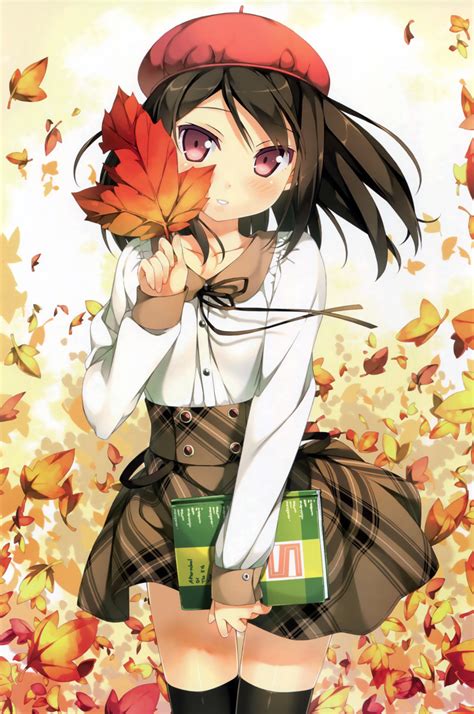 Safebooru 1girl Absurdres Autumn Autumn Leaves Bangs Black Legwear