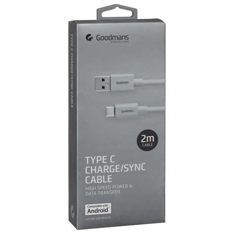 Goodmans Type C Chargesync Cable 2m Grey Phone Chargers