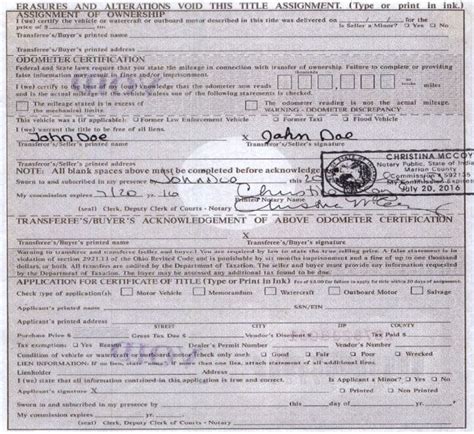 Ohio Car Title Example - For A Sample Of Notarized Car Title Transfer Ohio Pictures ... : For ...