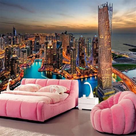 Beibehang Custom Dubai City Skyscrapers Night Living Room Sofa Bedroom