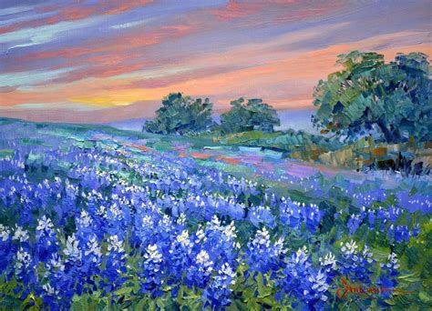 Senkarik Original Oil Painting Bluebonnets Texas Spring Wildflowers